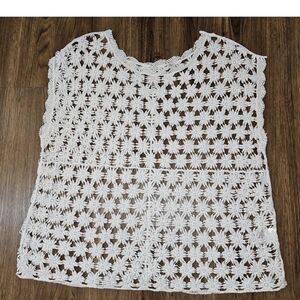 Romantic Crochet Lace Daisy Flower Top XL White Sheer Boho Breezy Feminine